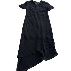 Linea Domani Dress Womens 12 Black Asymmetrical Tiered Midi